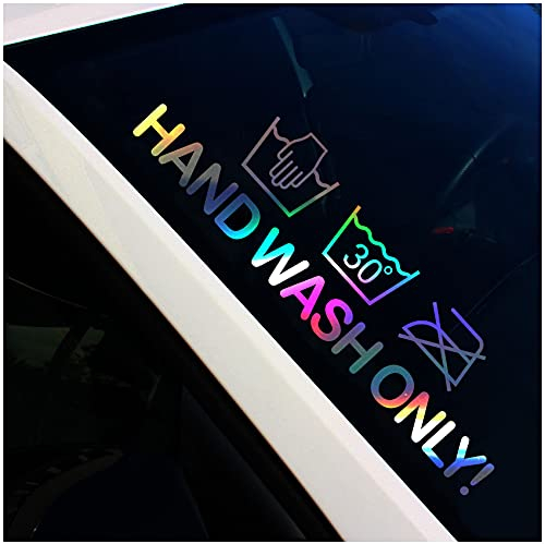 Frontscheibenaufkleber Schriftzug hand wash only Aufkleber für Windschutzscheibe Heckscheibe Frontscheibe Auto Fahrzeug Dekor Sticker FS129 (Hologramm, Innenklebend)