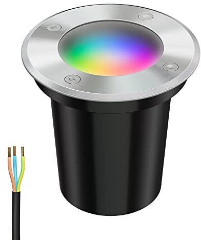 ledscom.de Bodeneinbauleuchte BOLI für außen, IP67, edelstahl, gefrostet, rund, 108mm Ø inkl. LED RGB Lampe, smart 473lm