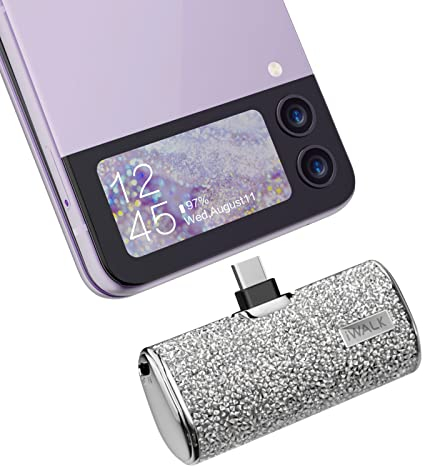 iWALK USB C Portable Charger, 4500mAh Ultra-Compact Small Power Bank, Sparkly Battery Pack Compatible with iPhone 16/16 Plus/16 Pro/16 Pro Max, Samsung Galaxy Z Flip5/4, S24, S23 Ultra, Silver