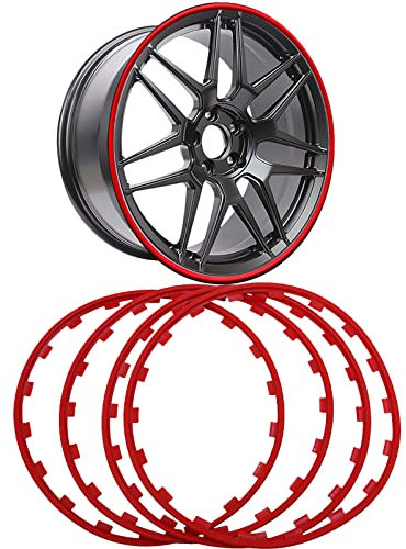 JSSSLC Auto-Radnaben-Felgen-Kantenschutz-Ring, Nylon-Zierstreifen-Reifenschutz, Auto-Fahrzeugfarbe-Felgen-Schutz FüR Alle Autos,Red-17in