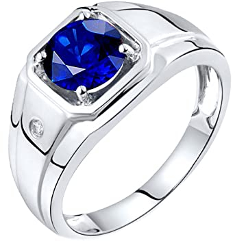 Daesar Ring 18 Karat Weißgold Herren, Eheringe Bandring 4-Steg-Krappenfassung mit 0.6ct Oval Saphir Verlobungsring Nickelfrei Weißgold mit Diamant Gr.57 (18.1)