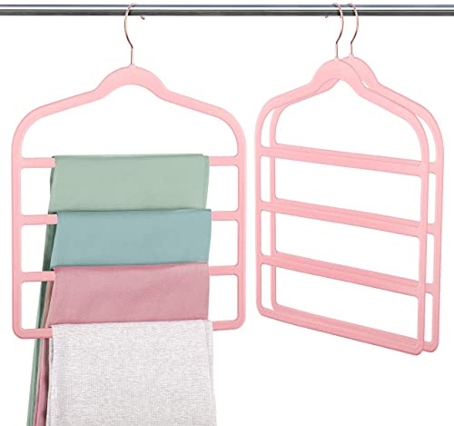 Jeowoqao Lot de 3 cintres antidérapants en velours pour pantalons, écharpes, ceintures, cravates, serviettes (rose)