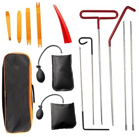 Tiamu 14Pcs Auto Notfall Werkzeug, Professionelles Auto Demontage Werkzeug mit Langer Reichweite Greifer und Luftkeilbeutel, Spurlosem Keil, Luftkeilpumpe, Auto Türöffnungswerkzeug für PKW und