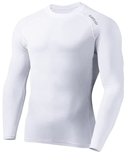 SURFEASY Men's Rash Vest Swim Shirts, Quick Drying Rash Guard Swimming Surfing Rash Tops Shirts T-Shirt Long Sleeve(White,M)