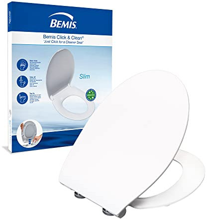 Bemis Click&Clean® Slim WC-Sitz | Absenkautomatik | Reinigung mit bester Hygiene durch patentiertes Abnahmesystem | Einfache Installation von oben | Antibakteriell | Weiß | flache, schlanke Bauform