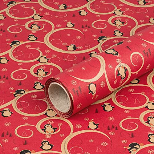 Geschenkpapier Pinguine, Rot, Weihnachtspapier, 0,70 x 10 m