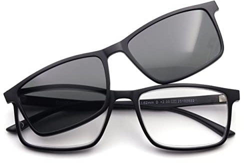Corpootto Unisex Clip-On Lesebrille, Schwarz-graue Gläser, M