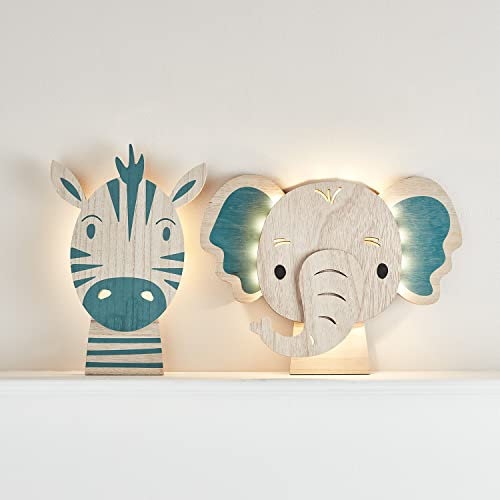 Lights4fun Set LED Wandleuchten mit Fernbedienung Elefant Zebra Timer batteriebetrieben Innen Kinderzimmer Deko Nachtlicht