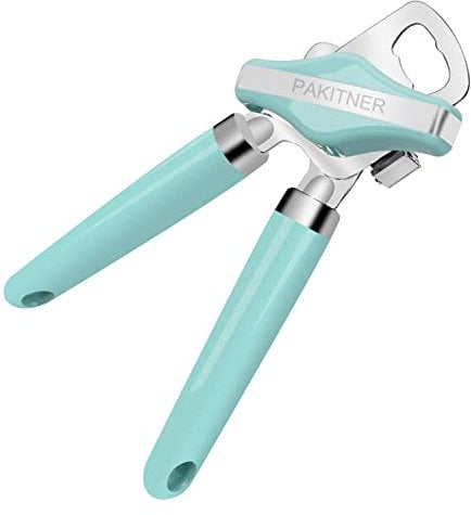 PAKITNER - Can Opener Manual, Safe Cut Heavy Duty Hand Can Opener with Magnetic Lifter, Stainless Steel with Sharp Blade Smooth Edge Can opener, Easy Big Turn Knob, with Bottle Opener, Aqua Sky