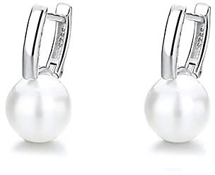 Perlen Creolen für Damen 925 Sterling Silber Ohrringe Hypoallergen Huggies Creolen Perlenohrringe Perlen Ohrringe Hängend