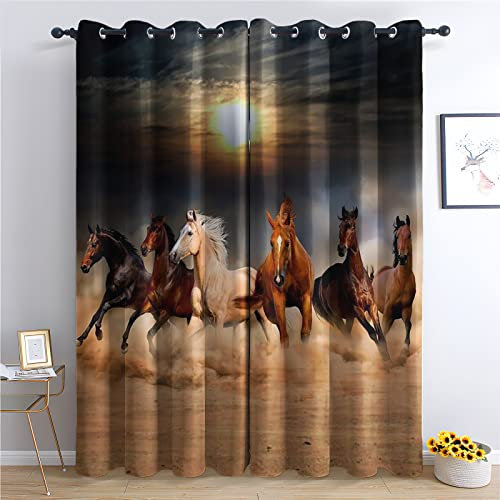 THYUNQ Vorhänge Pferde Motiv, Vorhang Blickdicht Verdunklungsvorhänge mit Ösen - Gardinen Wohnzimmer Schlafzimmer Fenster, 2er Set Curtains, H 245 x B 140 cm