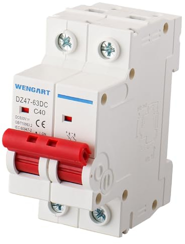 Interruttore DC Wengart DZ47-63Z, interruttore di sezionamento DC, 500V 40A 2 poli, montaggio su guida DIN, per batterie e sistemi fotovoltaici solari e altri sistemi DC