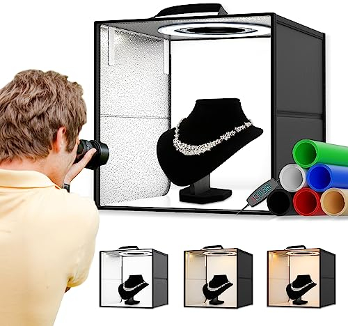 VAYOTOY Fotobox Lichtzelt Fotostudio, Faltbares Lichtbox Fotostudio Kit mit 120 dimmbare LED-Lichter,CRI >95, 3000K-5600K, 6 Farbhintergründe für kleine Produkte (30x30x30 cm)