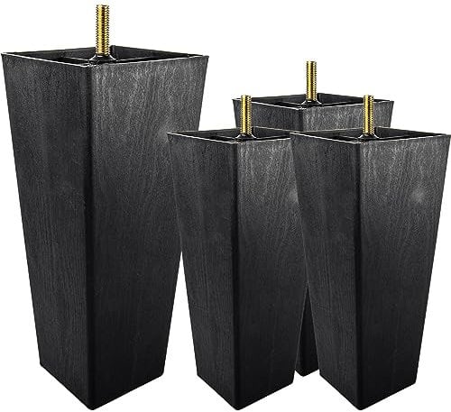 TCHOSUZ 8 inch / 20cm Plastic Furniture Legs, Pack of 4 Mid Century Modern Plastic Light Pyramid Wood Grain Replacement Feet with M8 Hanger Bolts & T-Nuts for Sofa Couch Bed Riser