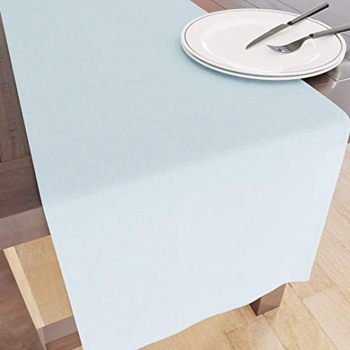 Encasa XO Table Runner Größe 32x183 cm | Baumwoll -Leinwand Stoff | Ice Blue Solid Color | Waschbarer und dauerhaft