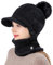 WANYIG 2 in 1 Winter Strickmütze Schal Mütze Set Winddichte Wintermütze Damen Fliegermütze mit Ohrenschutz Warm Skimütze mit Schal Bommel Plüschfutter(07 Schwarz)