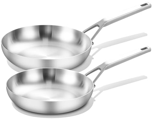 Yeksum Tri-Ply Stainless Steel 10 and 12 Inch Frying Pan Chef's pan,Skillets,Induction Pan, Oven & Dishwasher Safe.