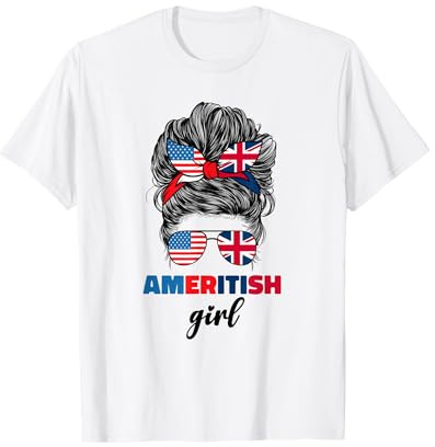 Half American British America Great Britain UK USA Flag Girl T-Shirt