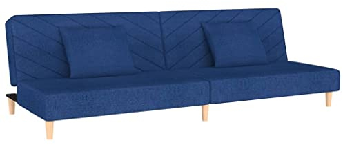 vidaXL Schlafsofa 2 Sitzer mit 2 Kissen, Bettsofa mit Holzrahmen, Tagesbett für Wohnzimmer, Schlafcouch Klappsofa, Modern, Blau Stoff