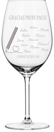 Copa para profesores - Regalos para Mestras - Copa de Vino Personalizada para profes - Copa grabada con nombres de los niños - Regalo fin de curso (1, PROFE/SEÑO)