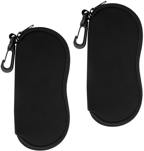 Newellsail Custodia per Occhiali da Sole Morbida Borsa per Occhiali in Neoprene Leggero con Cerniera Custodia per Occhiali da Viaggio Portatile con Gancio 2 Pezzi (Nero)