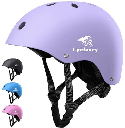 Lyefancy Casco da bici per bambini, per bambini da 2 a 13 anni, regolabile, per ciclismo, scooter, pattinaggio (viola, S)