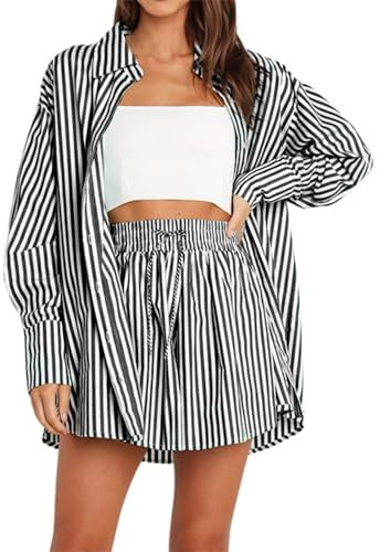 Shirt and Shorts Two-Piece Women's Summer Muslin Blouse Two Piece Summer Blouse Outfit Mango Damen musselin Shorts Damen teveo Party Outfit Yoga Outfit Damen Set Zweiteiler Damen musselin