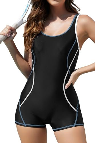 SHEKINI Costume da Bagno Intero Donna Cutout Costume Intero Sportivo Donna Piscina Controllo Addominale Costume da Bagno Sportivo(M, Nero-Bianco)