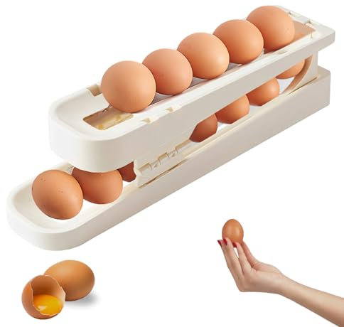 Eierbehälter für Kühlschrank, 2 Schichten Automatischer Rollender Aufbewahrung Eierbehälter, Aufbewahrung Eier Kühlschrank für 14 Eier, Zusammenklappbar Eierhalter für Kühlschrank (Einreihig)