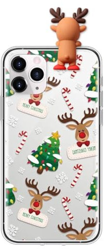 ZhuoFan Weihnachten Handyhülle für iPhone XR 6,1'', Sanft Transparent Silikon TPU Schutzhülle mit Weihnachten Elch Hülle 3D Cartoon Puppe & Muster Stoßfest Christmas Case