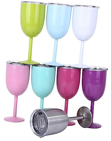 Cabilock Copa De Vino Acero Inoxidable Doble Pared Con Tapa Vaso Aislante Para Vino Tinto Cócteles y Whisky Resistente y Reutilizable Para Picnic y Fiestas