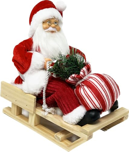 Babbo Natale Su Slittino, Addobbo Natalizio, Decorazione di Natale, Ornamento, Tradizione, Oggettistica, 23x18Hx23 cm, Dettagli Curati (Slittino Natale)