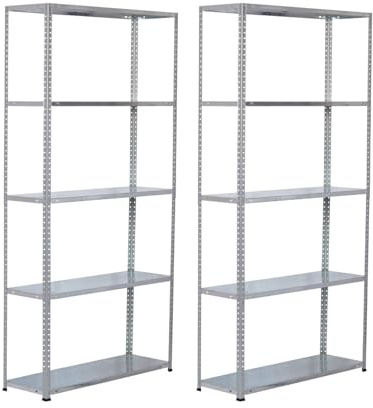 7H SEVEN HOUSE Pack 2 Estanterías Modulares Metálicas SteelSmart con 5 Baldas 200kg 180x30x90cm 7house
