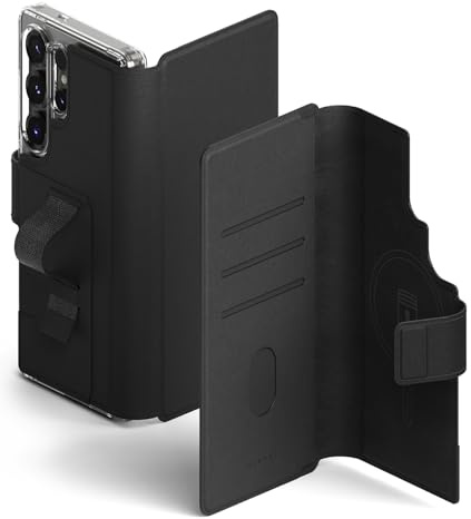 Ringke Folio Grip Wallet Magnetic [Kompatibel mit MagSafe] für Samsung Galaxy S25 Ultra / S24 Ultra / S23 Ultra Hülle, Abnehmbares PU Leder Kartenhalter Flip Cover für Flaches Rückcover - Black