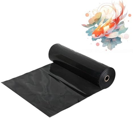 Teichfolie aus PVC-Gummi, 0,2 mm dick, flexible und verstärkte Teichmembran für Springbrunnen, Koiteiche und Hochbeete (10 x 6,0 m) Schwarz
