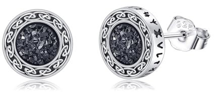 Wikinger Ohrringe für Männer 925er Sterlingsilber Wikinger Runen Ohrstecker Aretes de Hombre Schmuckgeschenke für Männer und Frauen (Onyx)