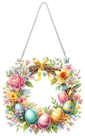Diamond Painting Ostern Türkranz, Ostern Deko Diamond Painting Basteln Anhänger, Diamond Painting Frühling Deko, Diamant Malerei Osterei Frühling Ornamente Zum Basteln Für Ostern Deko Frühling (E)