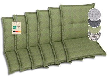 GO-DE Textil Bequeme und attraktive Polsterauflagen für Niederlehner-Gartenstühle (6er-Set, Rautenlinien grün, Niederlehner)