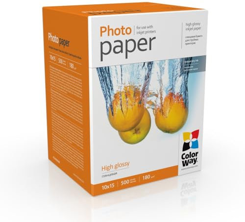 ColorWay Hochglanz Premium Fotopapier, 10x15 cm, 180 g/m², 500 Blatt, Sofort Trocken Wasserfest für alle Tintenstrahldrucker