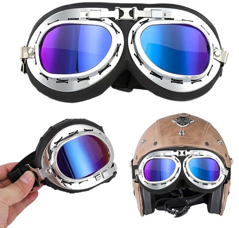 cailiya Motorrad Vintage Fliegerbrille,Pilotenbrille Fliegerbrille Fasching,Motorradbrille für Brillenträger,für Bike Motocross Brille Goggles Protective Kostüm,für Damen Herren