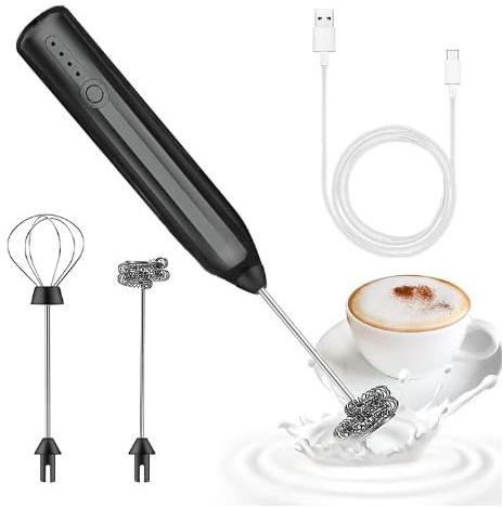 Halbautomatischer Schneebesen, Elektrischer Milchaufschäumer Stab, USB-Wiederaufladbar, Handmixer Shaker Elektrisch, 3 Geschwindigkeiten Milchschäume, Edelstahl Milk Frother Für Kaffee(schwarz)