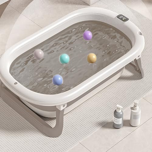 Baignoire Pliable pour Bébé avec Coussin Antidérapant – Design Portable pour la Maison et les Voyages - Benoire pour Bébé à Bain - Baignoire Pliante BB Facile à Nettoyer-A-43 * 71 * 18,5 cm (kaki)