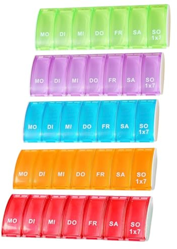 ZHAOYCSH 5 Stück Tablettenbox 7 Tage Pillendose, Wiederverwendbare Medikamentenbox mit 7 Fächern, Organizer für Pillen und Vitamine, Kompakt & Leicht für Unterwegs,Bunte Regenbogen Farben