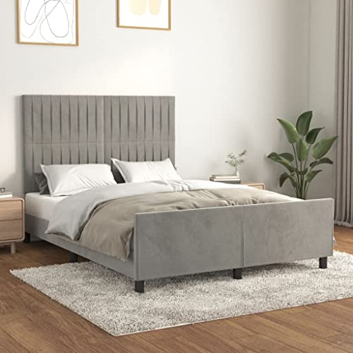 QJBSAVVA Samt Bettrahmen 140x200 cm Hellgrau Höhenverstellbares Kopfteil Massivholz Untergestell für Erwachsene Schlafräume und Jugendzimmer