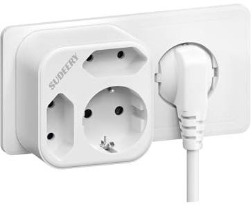 SUDEERY 3 Fach Mehrfachstecker, Steckdosenleiste 2 Euro und 1 Schuko, Wand EU Stecker Adapter, Weiß (1 Stück)