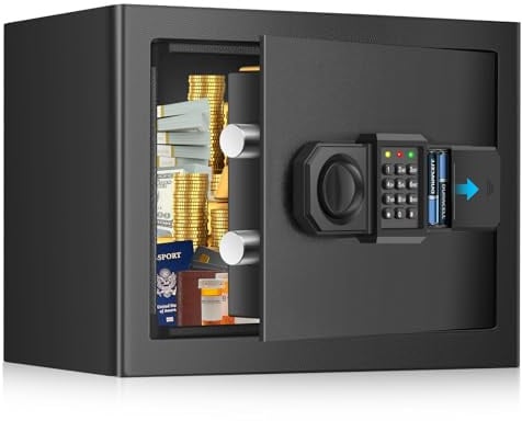 15L Safe Tresor für Zuhause, Feuerfester Safe mit Ersatzschlüssel, Abnehmbarem Regal und Alarmanlage, Klein Digitaler Tresore mit Zahlenschloss für Bargeld Wichtiger Dokumente