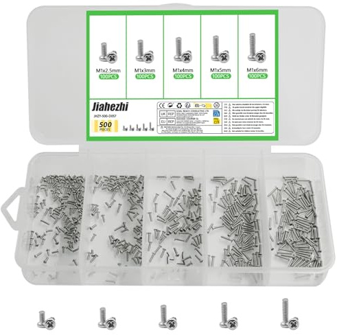 500 Pcs M1 Metric Micro Screws & Nuts Assortment, 304 Stainless Steel Phillips Pan Head Fully Threaded Kit for Arduino, RC Models, Electronics, DIY Projects - High Quality Fasteners