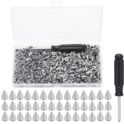runxsam 300 Sets 7×10 mm Cone Studs with screwbacks for Clothing/Leather | Metal screw‑back spikes; easy attach; durable finish; for jackets bags shoes DIY crafts.