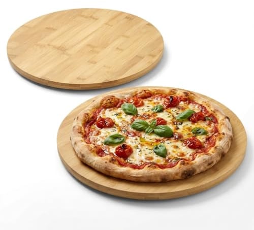 hausleben Servierplatte 2er Set aus Bambus 35 x 1,2 cm – Runde Holzplatte | Holzbrett & Servierplatte für für Käse, Snacks & Buffet – Große Servierbretter – Leicht zu Reinigen & Nachhaltiges