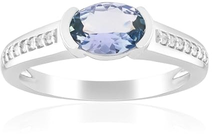 Cavill Tansanit Ring Silber 925 Sterling rhodiniert, 0,706 ct nicht erhitzter Tansanit Ovalschliff, moderner Silberring mit 14 Zirkon Steinen, Schmuck aus Tansania, Größe 16-20